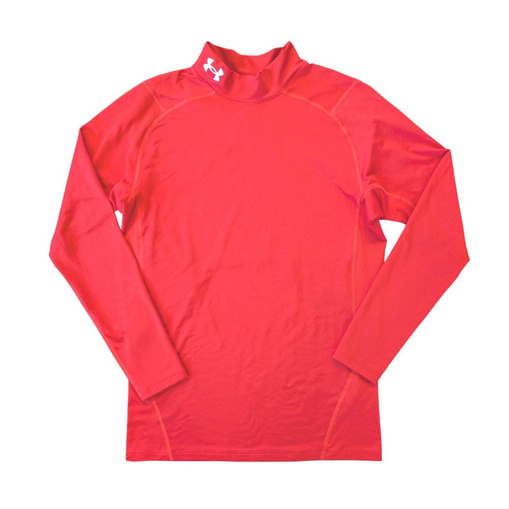 Under Armour ColdGear Compression Mock Neck Shirt Mens XXL Red Long Sleeve Top‎